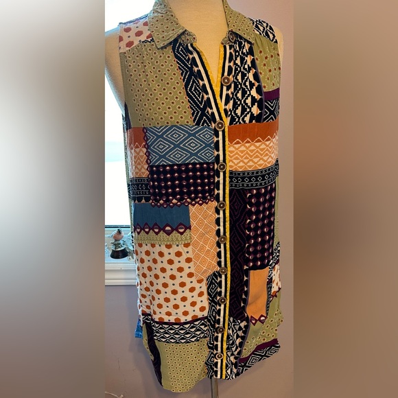 Anthropologie Everyway Shirt Dress Sleeveless Patchwork Collared Button - Picture 3 of 15